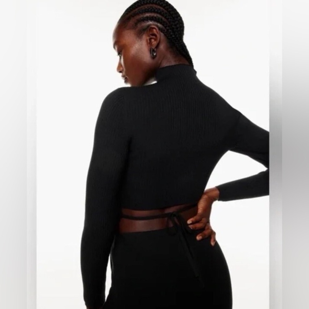 Babaton Aritzia Black Ambrosia Sculpt Knit Tie-Off Back Sweater